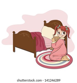 little girl is preparing for sleep, illustration in vector format