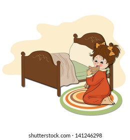 little girl is preparing for sleep, illustration in vector format