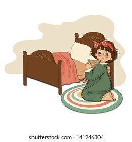 little girl is preparing for sleep, illustration in vector format