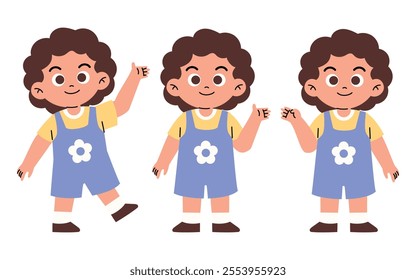 Little Girl Presenting Something with Pointing Hand Gesture	
