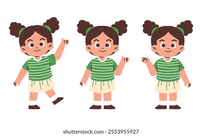 Little Girl Presenting Something with Pointing Hand Gesture	
