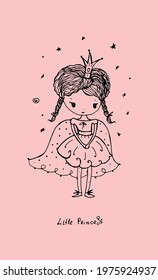 Little girl princess. Cute doodle illustration. Vector.