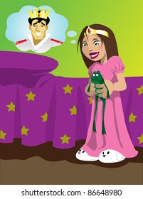 Little girl princess with frog