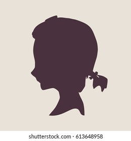 Little Girl Profile Silhouette. Vector Illustration. Cute adolescent girl portrait. Ponytail hairstyle