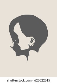 Little Girl Profile Silhouette. Vector Illustration. Cute adolescent girl portrait. Short hair