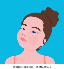 little girl with puckered lips, children illustration portrait, cute child drawing, sassy girl with pink fat cheeks, illustration vector