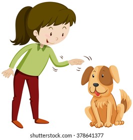 Little girl and puppy with happy face illustration