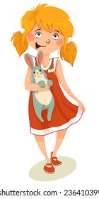 Little girl with a rabbit.