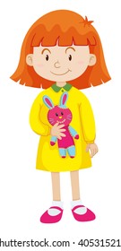 Little girl with rabbit doll illustration