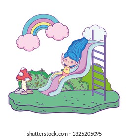 little girl with rainbow in the landscape