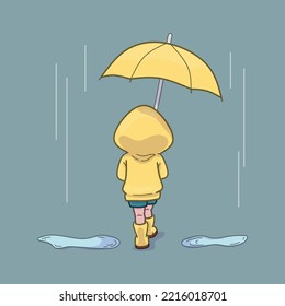 Little Girl in rainy Day series - Walking back with umbrella illustration vector