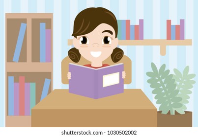 Illustration Girl Sitting By Wooden Table Stock Vector (Royalty Free ...