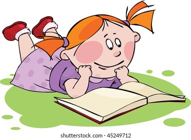 Little girl reading a book