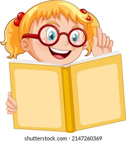 Little girl reading book illustration