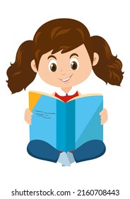 Little girl reading a book vector illustration