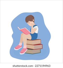 little girl reading a book ,vector