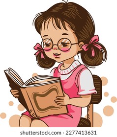little girl reading a book vector