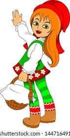 little girl in a red cap with a basket, vector