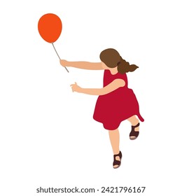 Niña pequeña con vestido rojo jugando con ilustración vectorial de globo