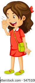 Little girl in red dress shouting illustration