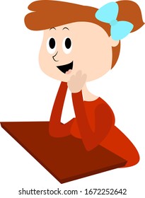 Little girl in red, illustration, vector on white background.