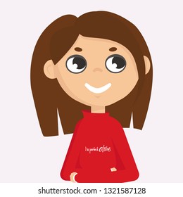 Little girl in a red sweater. Flat cartoon style vector illustration.