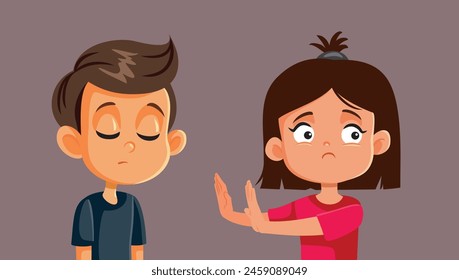 
Little Girl Rejecting a Classmate Being Rude Vector Illustration. Stressed brother and sister arguing with each other 
