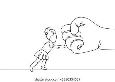 A little girl resists the aggression of an adult. Protecting children from violence. World Day for the Prevention of Child Abuse. One line drawing for different uses. Vector illustration.