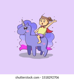 little girl riding an adorable pony or unicorn vector image