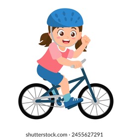 Little girl riding a bicycle. Cute kids doing outdoor activity. Sport and recreation for exercise in children concept. Flat style.