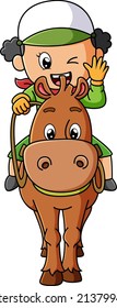 The little girl is riding the little horse of illustration