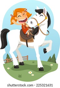 Little girl riding horse illustration