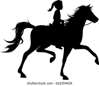 Download Little Girl Riding Horse Silhouette Vector Stock Vector Royalty Free 616294424