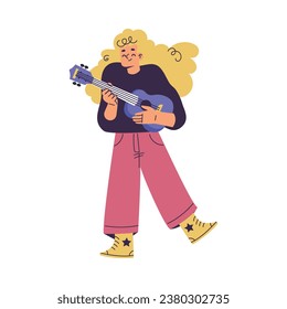 Little Girl in Rock Band Playing Ukulele Musical Instrument Vector Illustration