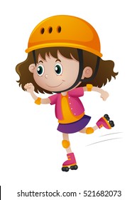 Little girl rollerskating with helmet on illustration