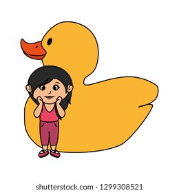 little girl with rubber ducky toy