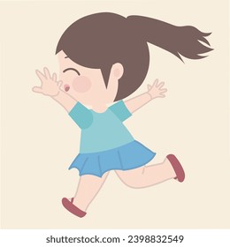  a little girl is running in an abstract design, in the style of classic japanese simplicity, emotive color, light brown and light blue, gongbi, lively action poses, simple 
