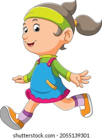 The little girl is running with the happy face of illustration