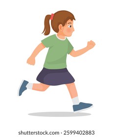 Little girl running jogging on the road side view
