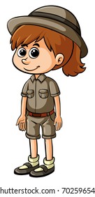 Little girl in safari outfit illustration