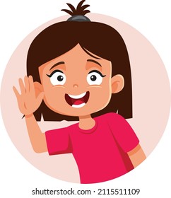 

Little Girl Saluting Waving Hand Vector Cartoon. Happy child greeting politely using nonverbal communication gesture
