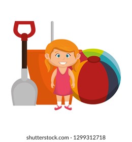 little girl with sand bucket and balloon