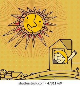 little girl say hello to the sun