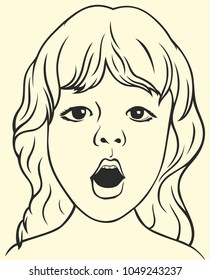 Little girl saying. Girl announcing discount. Shopping time. Protest, feminism, woman nights, women protest, girl power. Special offer. Vector picture