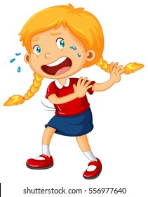 Little girl with scared look on her face illustration