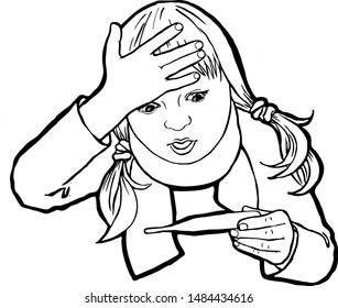 Little girl in a scarf holding a thermometer in her hand. Vector image