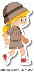 Little girl scout cartoon character sticker illustration