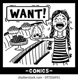 little girl screaming and crying I want candy comics