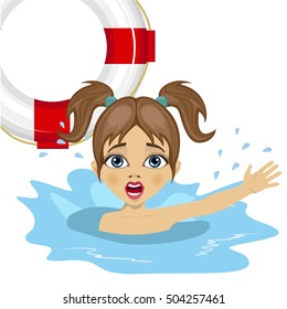 little girl screaming in water while somebody throws ring buoy lifebuoy