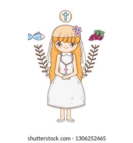 little girl and set icons in first communion celebration
